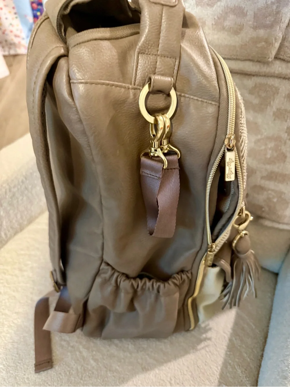 Itzy Ritzy Taupe & Cream Herringbone Accent Backpack